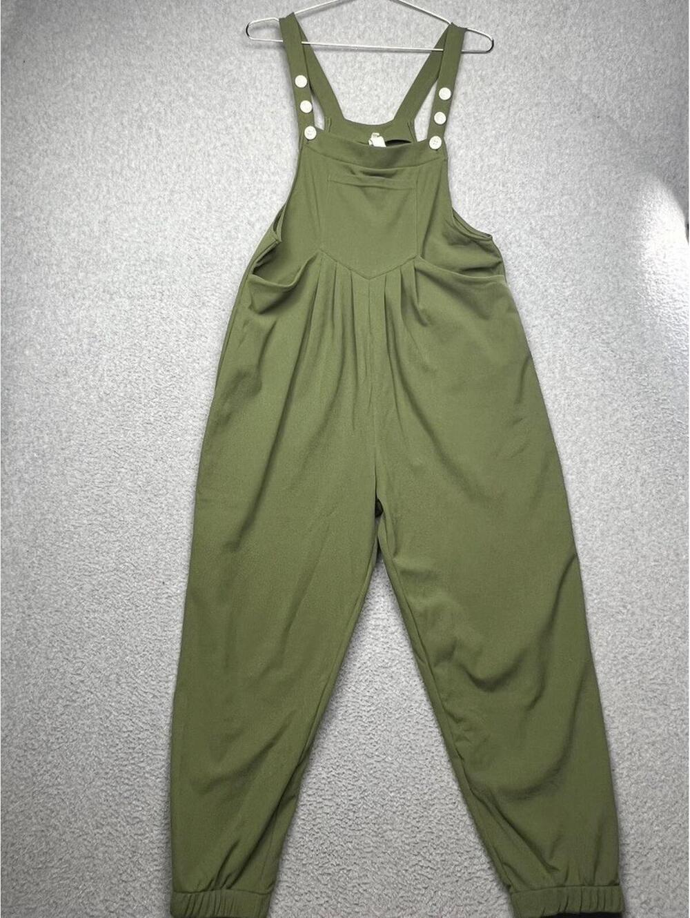 Halara Olive Green Waffle Overalls Jumpsuit M Wide Leg Boho Casual Athleisure